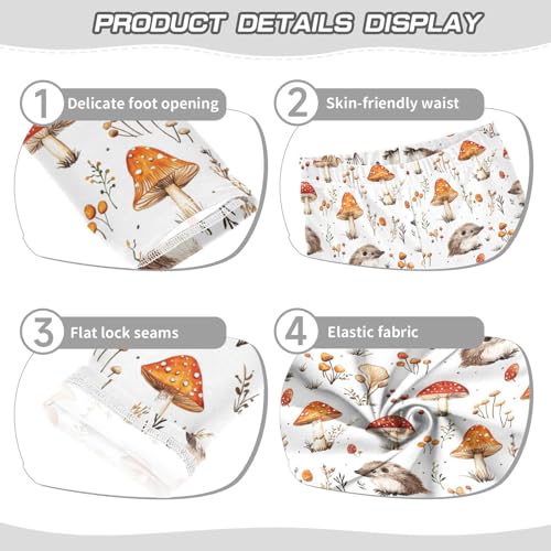 ZZKKO Girls Leggings Mushrooms and Hedgehogs Toddler Girls Clothes Toddler Comfortable Bottoms Girl Leggings 3T-10Y3