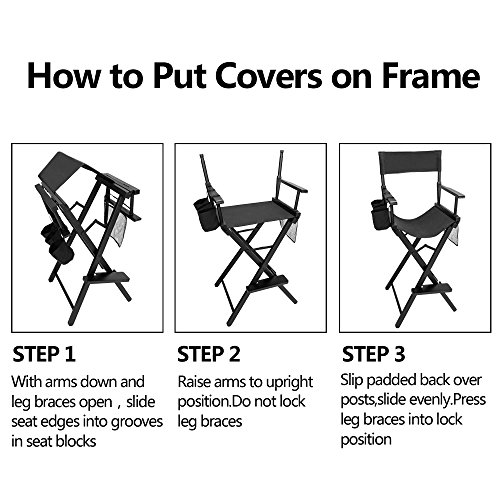 Omysalon Upgraded 31" Height Tall Director Chair Folding Artist Makeup With Replacement Cover Canvas, Storage Side Bags, Portable Footrest, Support 250 Lbs,Solid Hardwood & Polyester Black #TOP2