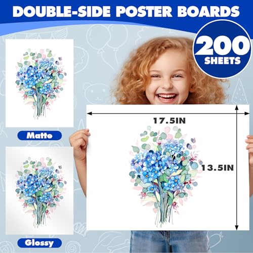 Image of TUXIYA 200 Pack White Poster Board,13.5 inch x 17.5 inch White Poster Paper Bulk | 250GSM /92LB Heavy-Weight Blank Poster Board for Arts,Craft,Projects Presentations,Drawing Scrapbooking