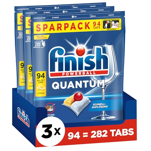 Finish Quantum Citrus Spülmaschinentabs - Geschirrspültabs für kraftvolle Reinigung, Fettlösekraft und Glanz - Sparpack mit 282 Tabs (3 x 94 Tabs) Finish Quantum Citrus Spülmaschinentabs - Geschirrspültabs für kraftvolle Reinigung, Fettlösekraft und Glanz - Sparpack mit 282 Tabs (3 x 94 Tabs)