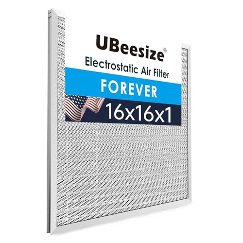 Image of UBeesize 16x16x1 Air Filter Reusable Washable | (Fits 16x16 Slots, Actual Size: 15.47x15.47x0.82 inch) - MERV 8 Permanent Electrostatic - For Home & Office HVAC Systems