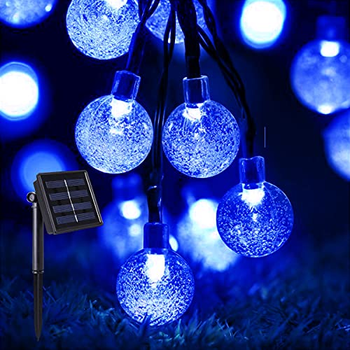 Cadena de luces solares al aire libre, 200 LED 72 pies de cristal globo luces de hadas 8 modos de iluminación solar impermeable para Halloween, jardín, patio, valla (azul) Cover
