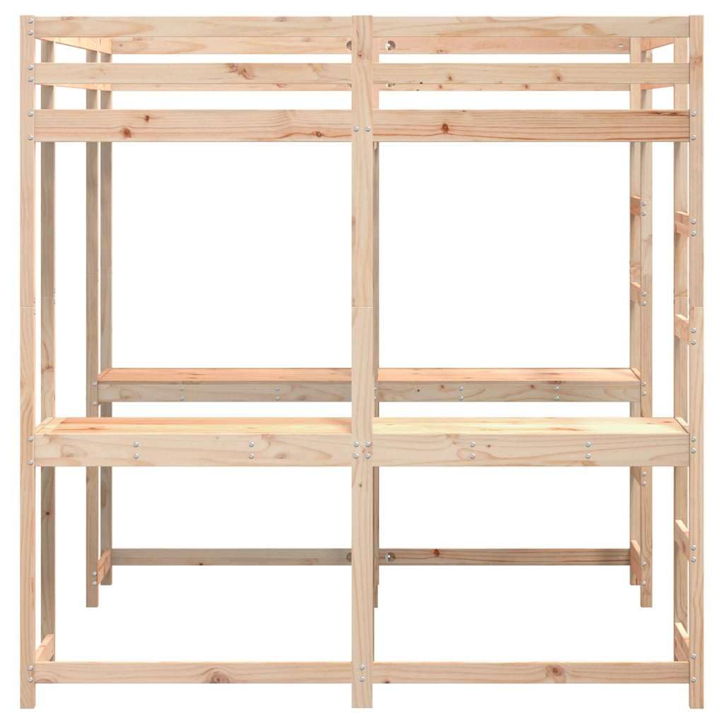 vidaXL Letto Soppalco con Scrivania e Scala 160x200 cm Massello Pino, Letto a soppalco con scrivania, Letto a Mezza traversa per Bambini, Struttura Letto a soppalco