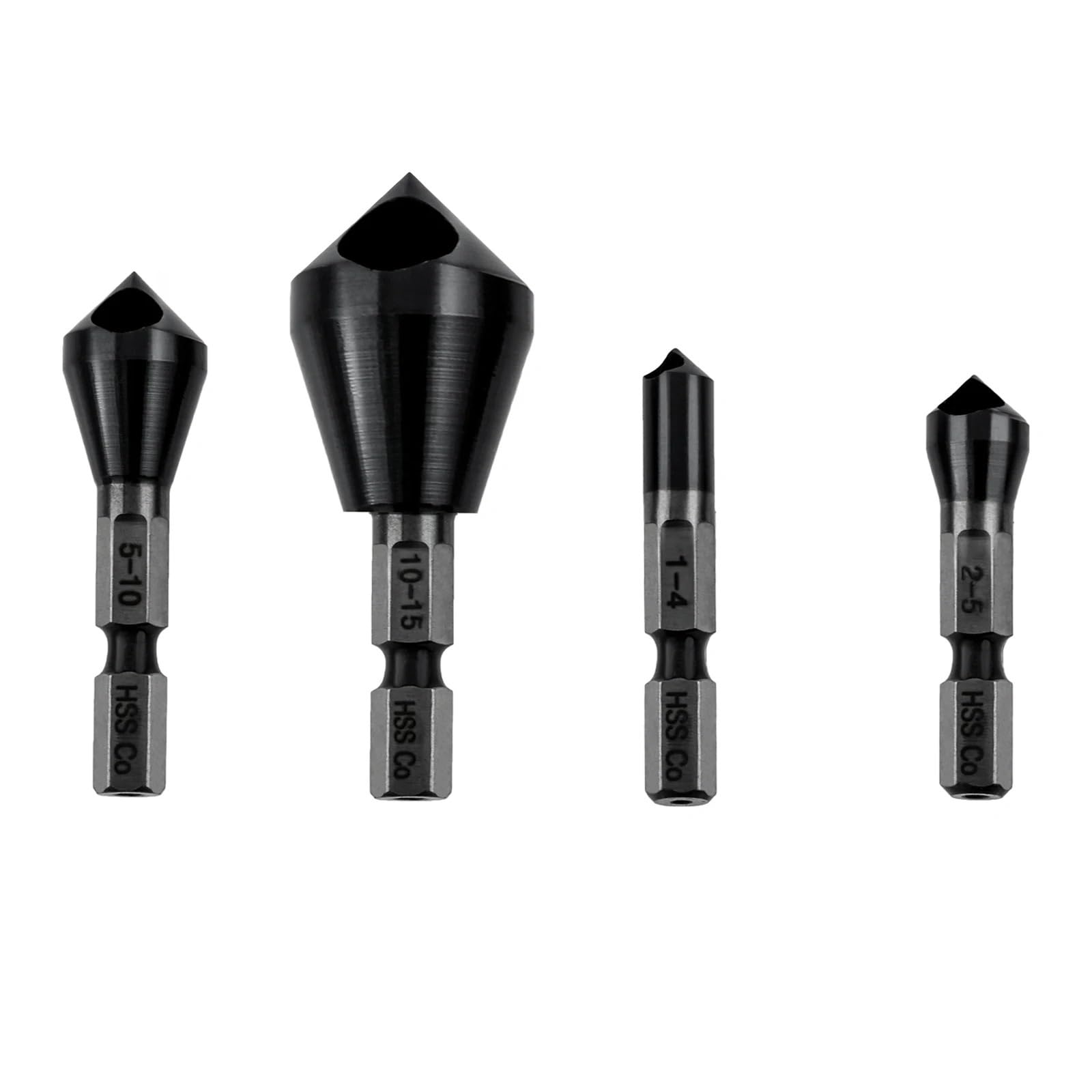 Set di 4 punte da trapano svasatore HSSCO M35, sbavatura al cobalto, smusso a 90 gradi, smussatura, tipo foro (1-4 2-5 5-10 10-15)