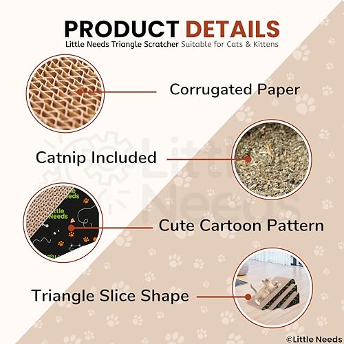 Image of Corrugated Cardboard Cat Scratcher with Catnip - (Triangle Slice) | 16 inch Durable & Detachable 3-in-1 Scratching Pad for Cats & Kittens | Textured Design for Play & Furniture Protection