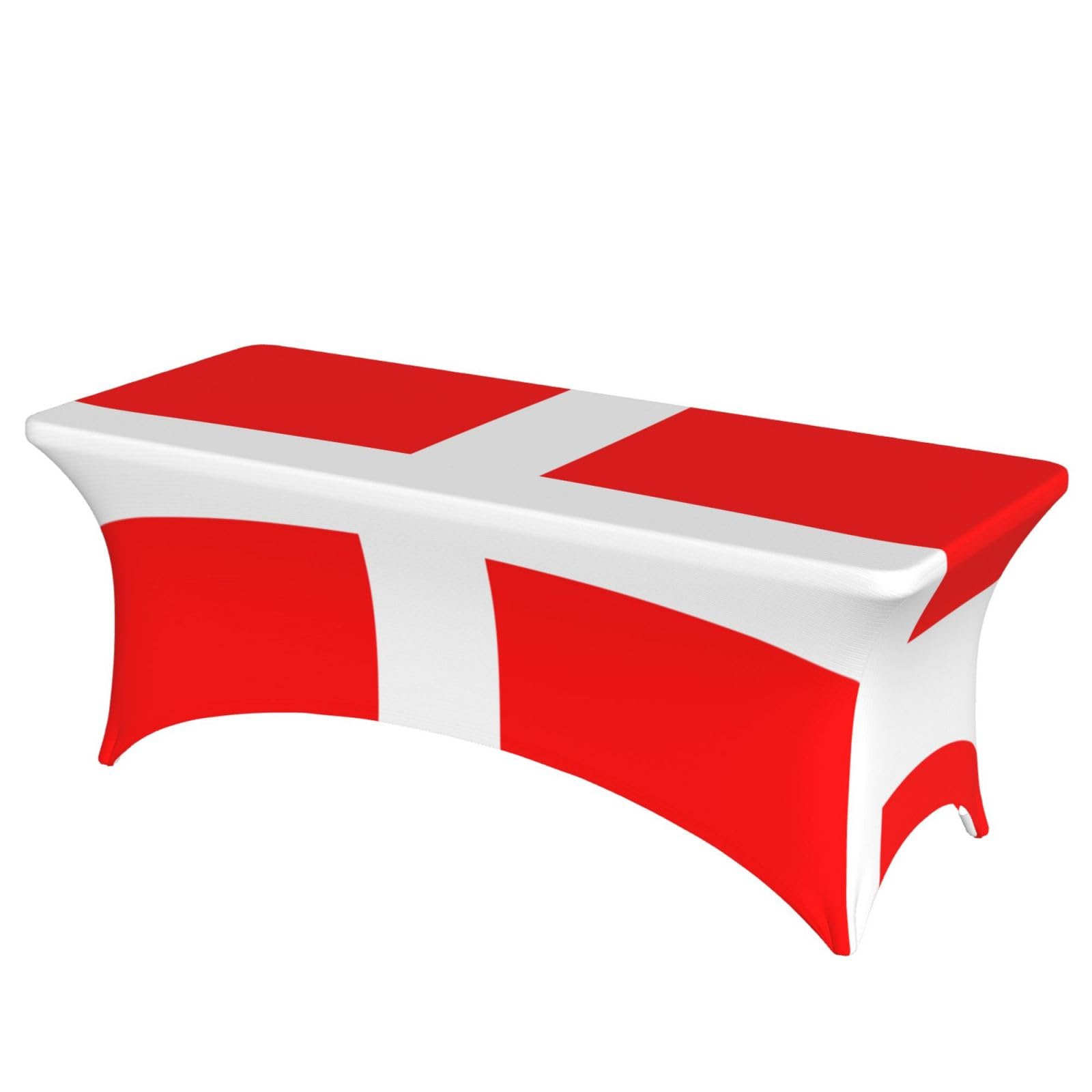 DCEHGEW 6FT Spandex Rectangular Table Cloth, Denmark Danish Flag Printed Fitted Elastic Tablecloths Washable Table Cover for Event, Wedding, Banquet & Party