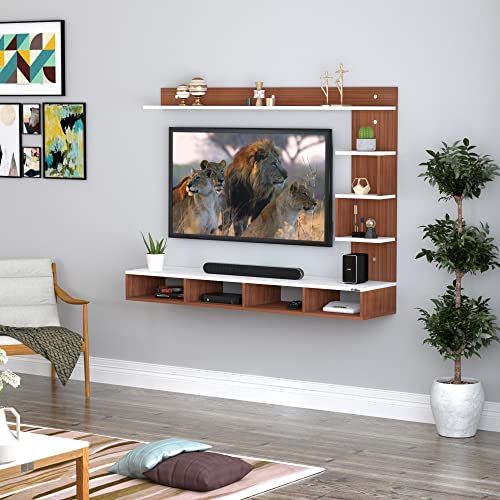 Image of Anikaa Cindy Engineered Wood Wall Mount TV Unit /TV Stand /TV Cabinet /TV Entertainment Unit /Set Top Box Stand (Walnut White) (Ideal for 43 Inch)(D.I.Y)