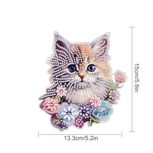Image of Cat Diamond Painting Hanging Kit, DIY Crystal Acrylic Sun Catcher Diamond Art for Adults, 5D Special Shaped Rhinestone Pendant Ornament for Window Wall Decoration, Handmade Gift for Cat Lovers