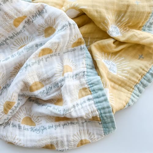 Image of Scripture Blessing Blanket | Toddlers Double Sided Muslin Blanket | Super Soft Swaddle Blanket with 6-Layers | Luxury, Breathable Toddler Essentials for Girls and Boys | 47 inch X 47 inch