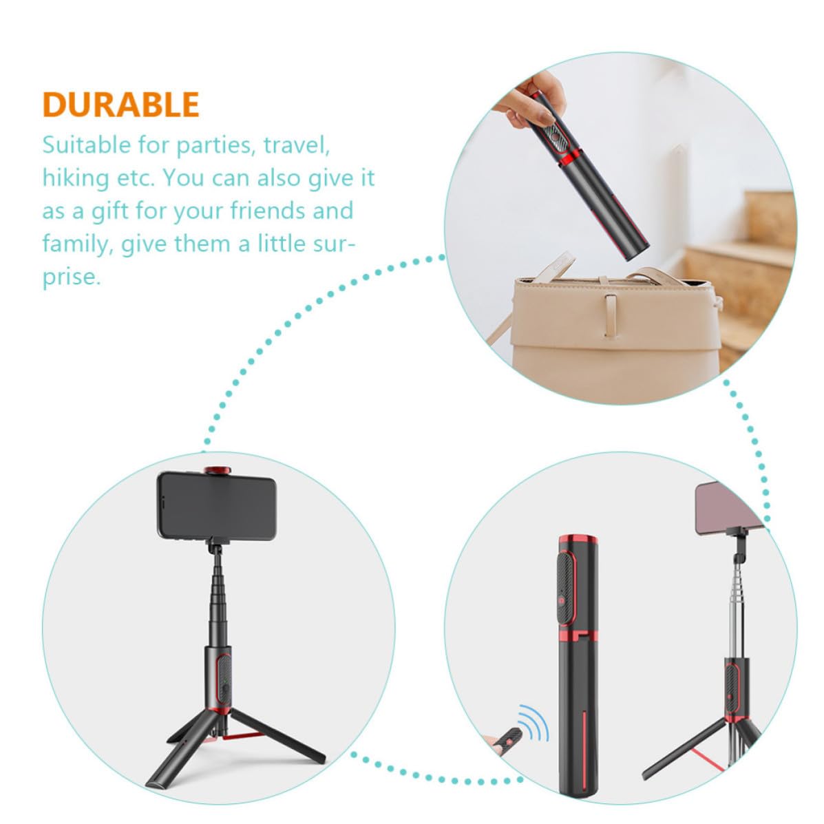 Trípode ligero y compacto de aleación de aluminio con palo para selfie, soporte extensible, trípode inalámbrico para teléfono remoto y tomar fotos y senderismo, para fotografía móvil