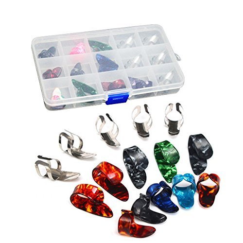 SGerste Lot de 15 médiators pour doigts et pouce avec boîte de rangement à 15 compartiments. - Les Beatles, Paul McCartney, John Lennon, RIngo Starr, George Harrison SGerste Lot de 15 médiators pour doigts et pouce avec boîte de rangement à 15 compartiments.