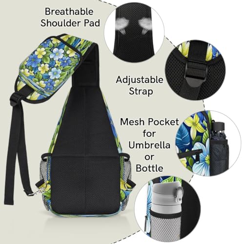 Bolso cruzado tipo sling para mujer y hombre azul floral miniatura 4