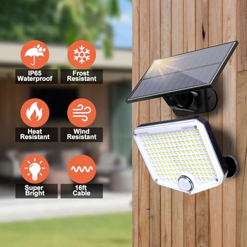 Solar Flood Lights Outdoor, 153 LEDs Solar Spot Lights Outdoor Motion Sensor, 3 Modes Garden Light Waterproof, PIR Lights for Yard Garage Shed Garden Outside - Image 4