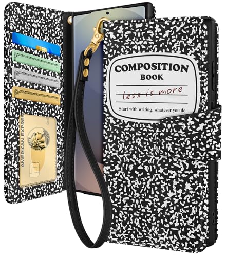 Toycamp for Samsung Galaxy S25 Ultra Wallet Case with Wrist Strap - Leather Flip Folio Phone Case with RFID Blocking 4 Card Slots Galaxy S25 Ultra Funda Cute Aesthetic for Women Lady, Notebook