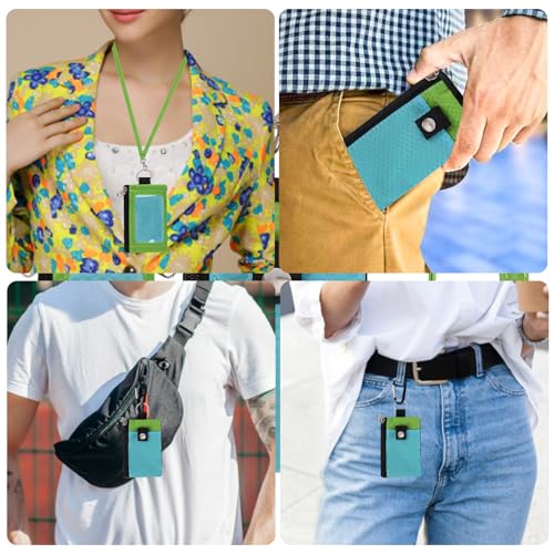 Image of MASAPHlL Small Lanyard Wallet for Women /Men with RFID Blocking ID Card Wallet, Minimalist Nylon Zipper Pouch, Travel Neck Wallet with Keychain, ID Window for Card,Coin,Cash (PowderBlue+EmeraldGreen)