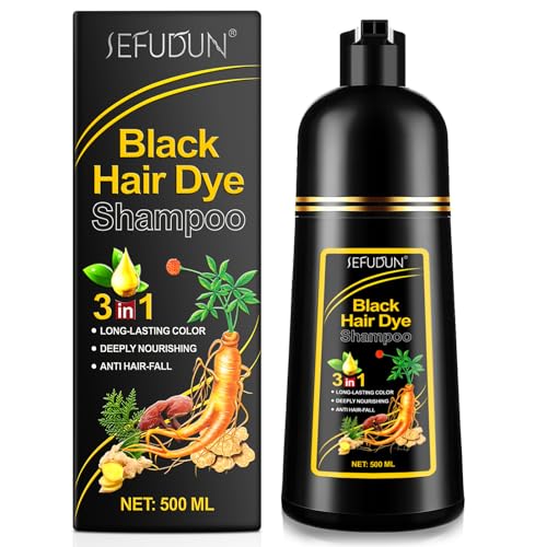 Champú y acondicionador 3 en 1, color negro de larga duración combinado con cuidado profundo, fórmula herbal anticaída para hombres y mujeres