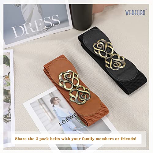 WERFORU 2 Pack 3 Pack Women Wide Stretch Belts Vintage Thick Elastic Waist Belts for Dress3