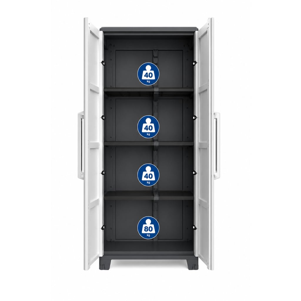KREHER Gartenschrank Kunststoff IP43 XL abschließbare Türen Metallscharniere