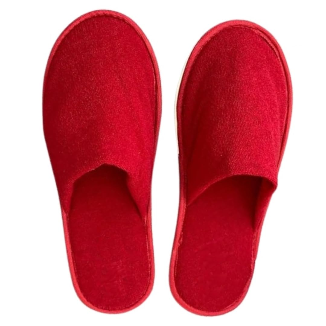 Doberyl Disposable 2 Pairs TerryTowels Slippers for Home spa Party Guest Salons Hotels Hospitals and Home and Travel Close Toe (Free Size) (Red)-image-2