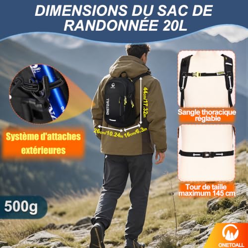 ONETOALL Sac à Dos Randonnée Confort Ergonomie Ultra-légers Imperméable – vue 7