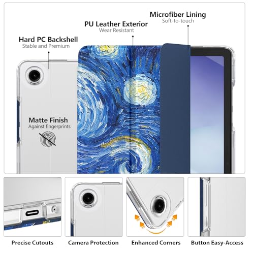 Image of MoKo for Samsung Galaxy Tab A11 Plus / A11+ Case 11 Inch 2026, Galaxy Tab A9 Plus / A9+ Case 11 Inch 2024, Slim Stand Hard PC Translucent Back Shell Smart Cover, Auto Wake /Sleep, Starry Night Blue