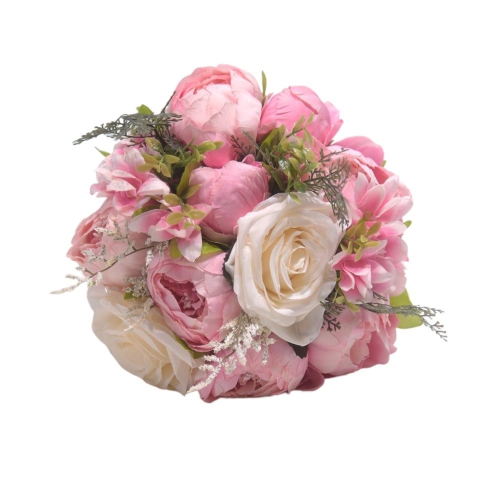 HUFFA Artificial Rose Wedding Bouquet - Elegant Fake Flower Decoration for Bride & Bridesmaids(DeepPowder)