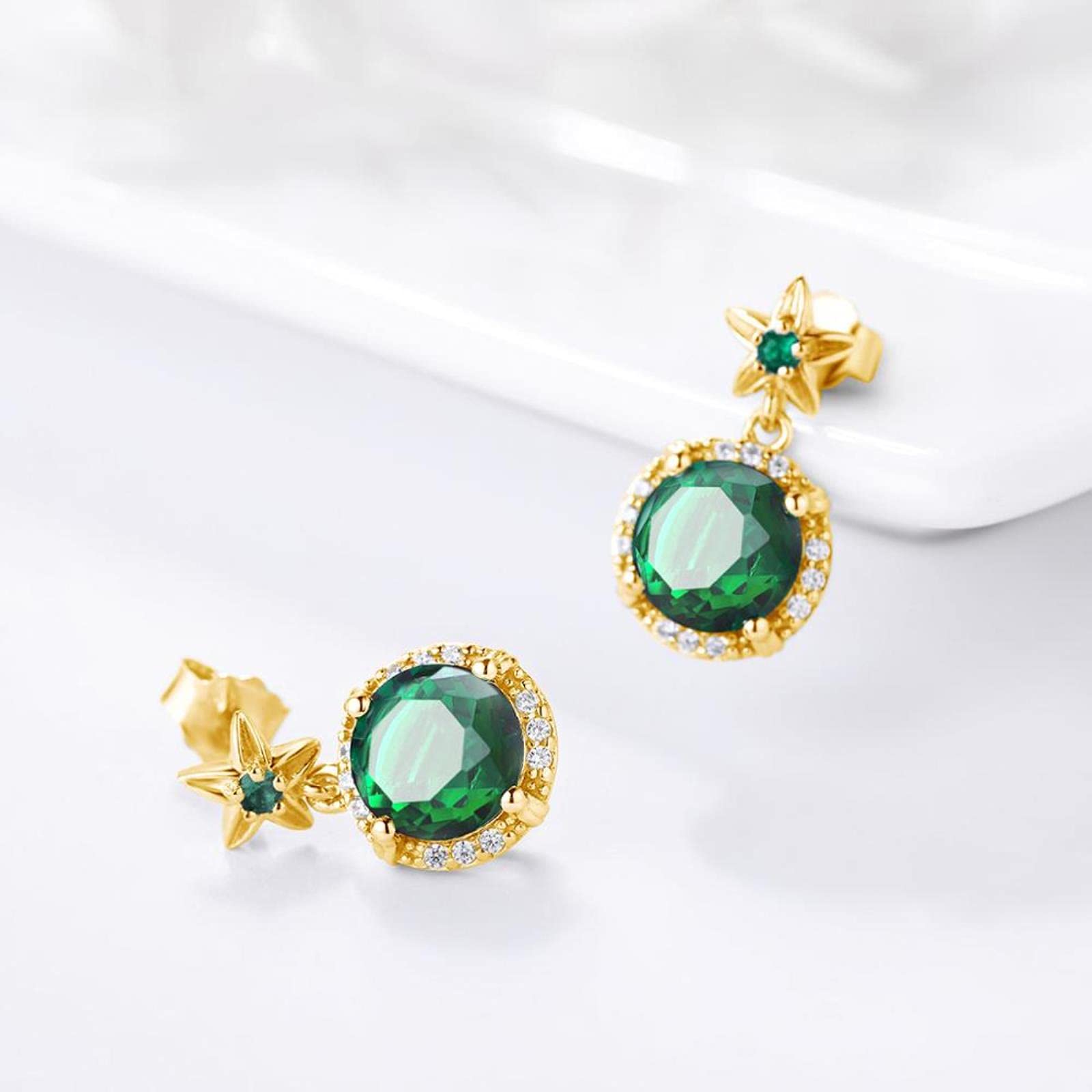 SALAN Pendientes De Oro para Mujer, Piedra Preciosa Esmeralda Verde Original, Pendiente De Plata De Ley 925, Joyería De Lujo