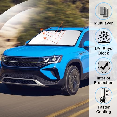 Image of Windshield Sun Shade Custom Fit for 2022 2023 2024 2025 2026 Volkswagen VW Taos Accessories Foldable Sunshade Sun Blocker Protect Car from Sun Rays & Heat Damage Keep Car Cooler