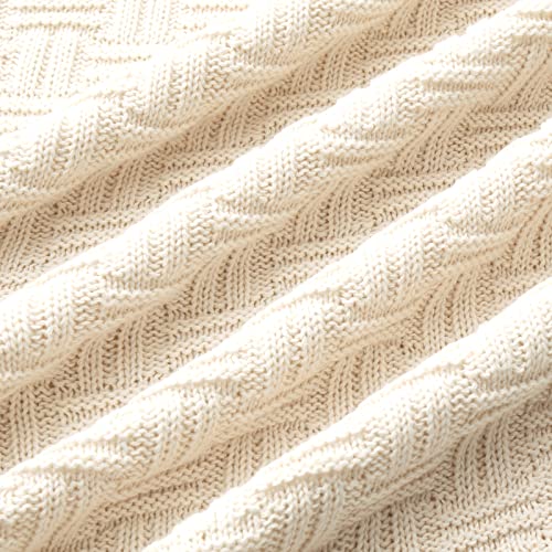 Image of TREELY 100% Cotton Knitted Throw Blanket 60 x 80 Inches, Ivory White