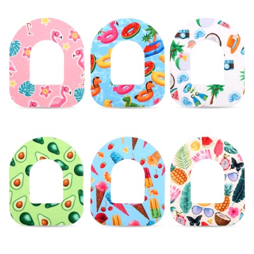 24pcs Adhesive Patches for Omnipod Waterproof Sensor Patches Breathable Sensor Stickers Pre-Cut Sweatproof Sensor Cover Adhesive Tape Compatible with Omnipod 5 (6 Styles)