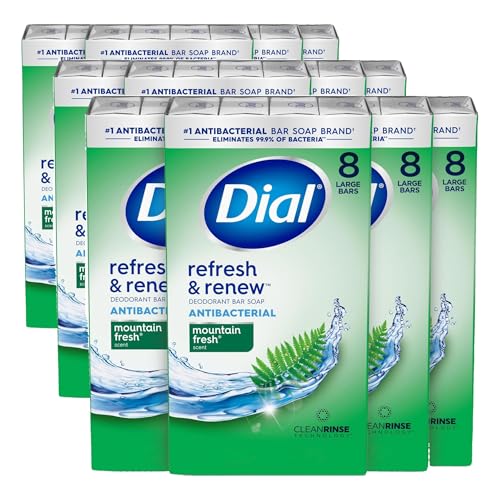 Dial Antibacterial Bar Soap, Refresh & Renew, Mountain Fresh, 4 oz, 32 Bars (Pack of 3) - image 1