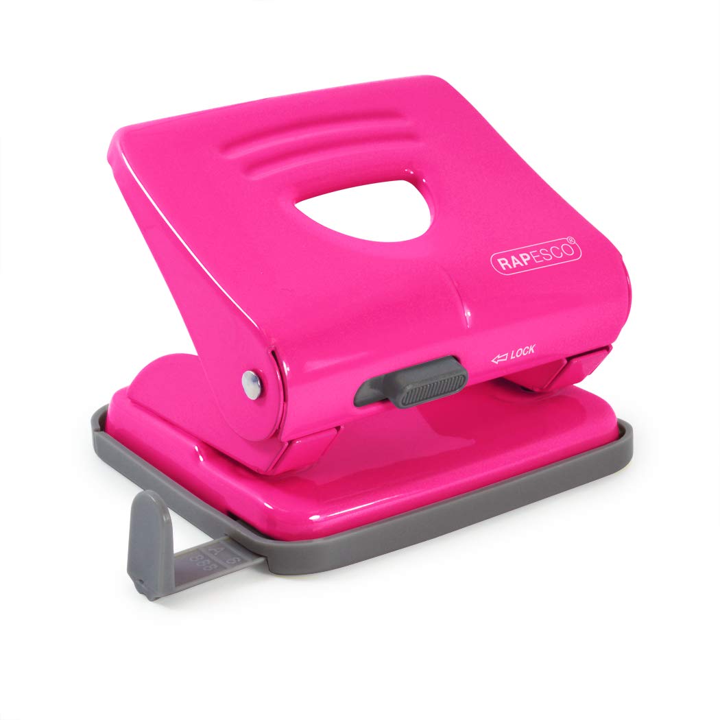 Rapesco 1360 825 2-Hole Metal Punch, 25 Sheet Capacity - Hot Pink