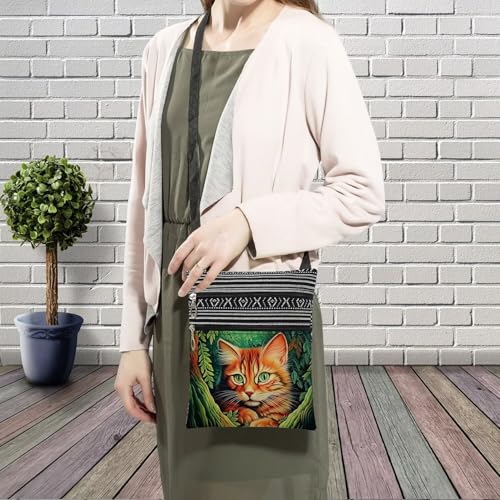 Ginger Cat Messenger Bag Small Ethnic Pattern Printed Adjustable Strap Crossbody Zipper Bag Ginger Cat Phone Bag Wallet Cute Shoulder Handbag for Women3