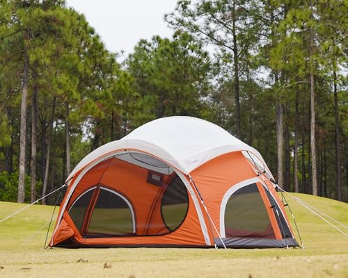 Image of Vidalido 3-4 Person Camping Tent with 2 Large Mesh Door 4 Mesh Window Family Tents, Double Layer Waterproof Portable Easy Setup Camp Tent, Canvas Dome Tents for Camping Outdoor Hiking and Backpacking