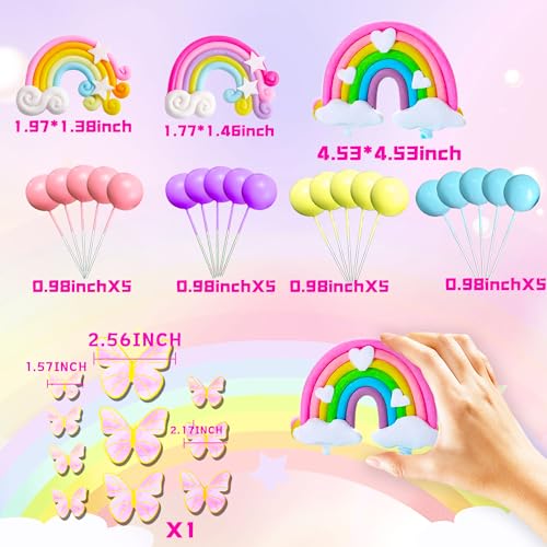 JeVenis 33 PCS Pink Rainbow Cake Decorations - Unicorn Boho Cake Toppers for Girls Birthday & Baby Shower