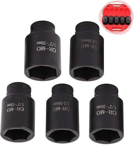 Miniatura 6 de OCPTY Juego de 5 piezas de eje de impacto profundo de 12 pulgada para la mayoría de automóviles, 6 puntos, 1.299 in, 1.339 in, 1.378 in, 1.417 in,