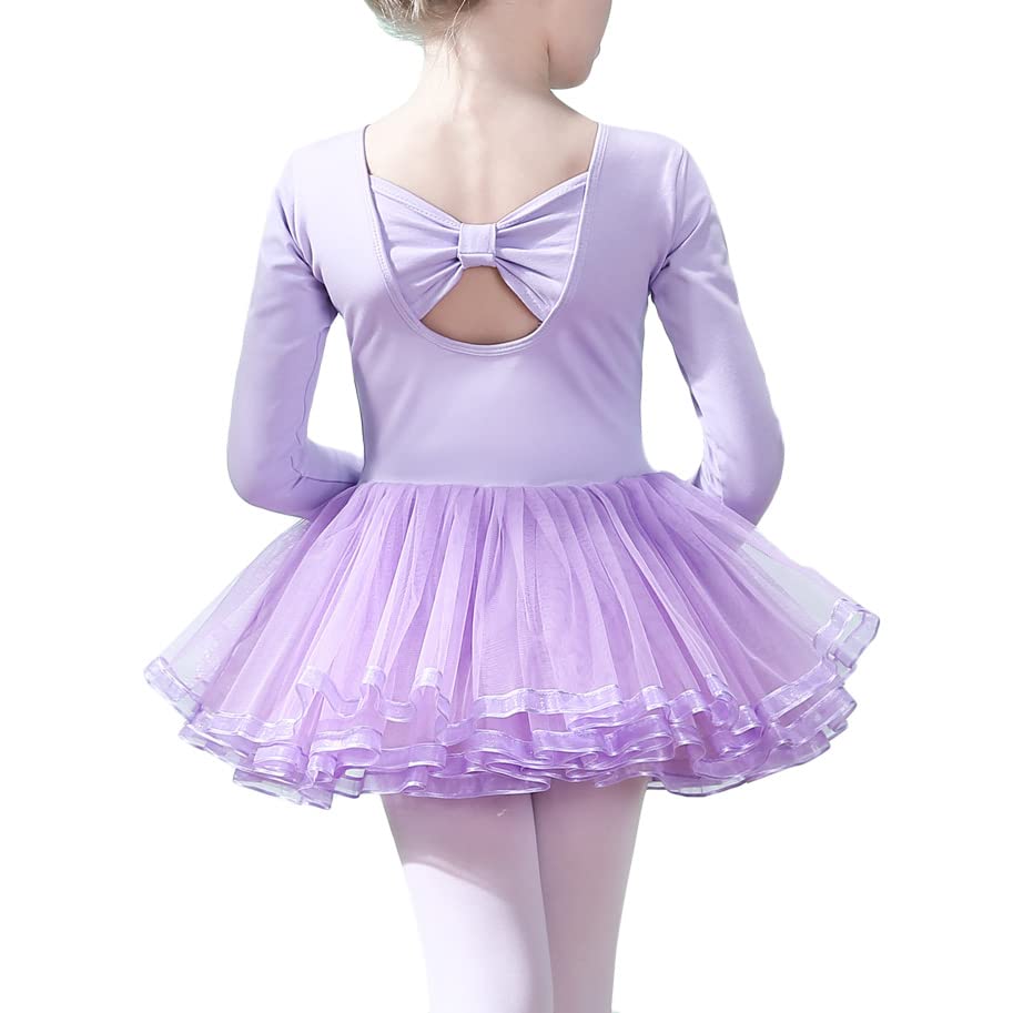 Libaobaoyo Girls Ballet Long Sleeve Leotards Hollow Back V-Neck Tutu Skirt Ballerina Dance Outfits for Toddler