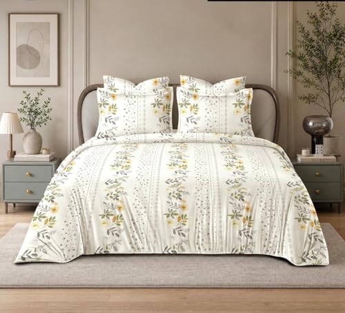 Image of Premium Cotton King Size All Around Elastic Fitted Bedsheet Set with 2 Pillow Covers | Soft & Breathable Fabric | Secure 360 Elastic Fit (72 inch x 78 inch inches, Whitefield)