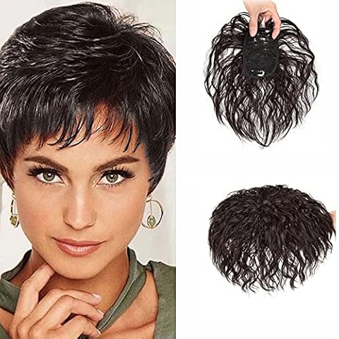 Human Hair Short Curly Toppers Clip In Crown Hairpiece Nature Look Wiglet Top Closure for Women Cover White Thin Hair by Remeehi 6" in Length Machine-made 7 * 10cm Dark Redish Brown Cover