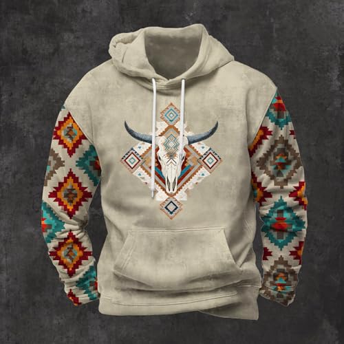 Men's Aztec Sweatshirts Western Ethnic Graphic Hoodies Vintage Print Pullover Tops Casual Drawstring Hoodie4