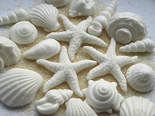 Edible Pearl White Seashells Beach Wedding Cupcake Cake Toppers