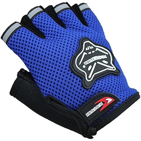 JIAHGUK Children Cycling Gloves Boys Junior Half Finger Mittens Youth Kids Cool Riding Nonslip Fingerless Outdoor Sport Safety Hand Wear with Padded UV Protection Breathable Road (blue fox) Cover