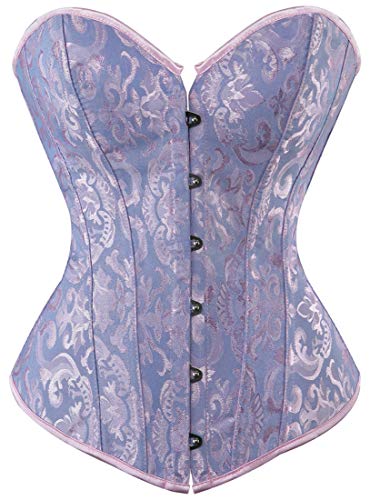 KSHUN Women's Corset Top Bustier Overbust Lace Up Corset Body Shaper Bustier Waist Trainer (Blue, Mediun)