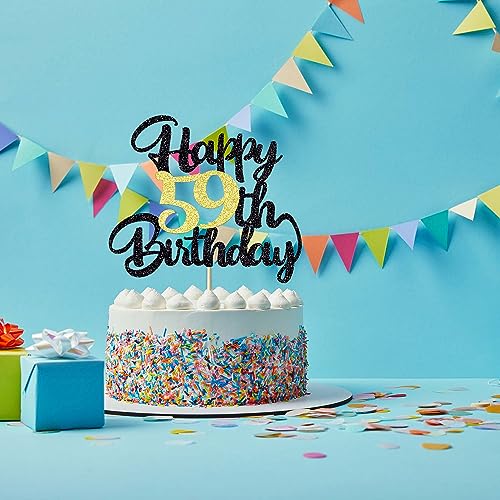 Image of 59th Happy Birthday cake topper happy birthday cake decoration 59th birthday party decoration gift plugin (59) Black gold