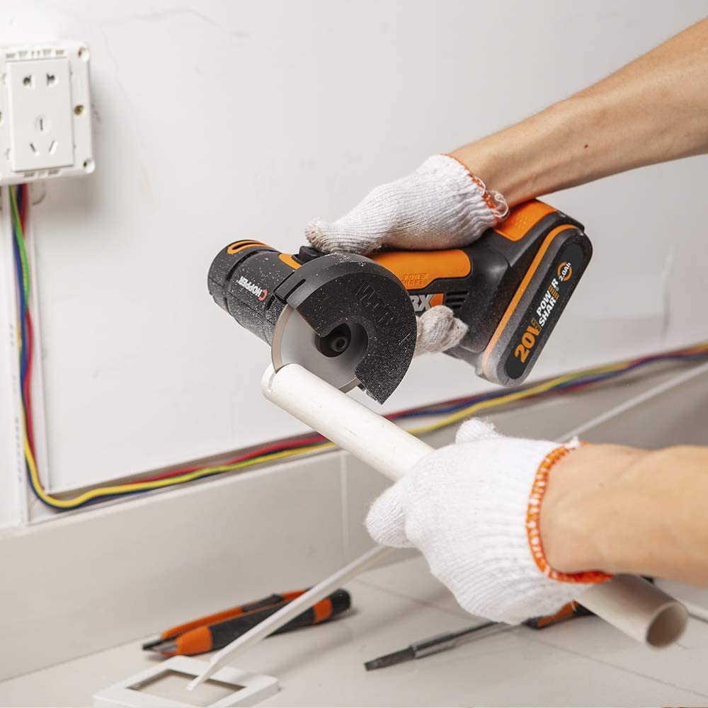 Smerigliatrice Angolare Professionale, 18V (20V MAX) WORX Mini Smerigliatrice Angolare 76mm 19500RPM, 1 Batteria da 2Ah, 3 Dischi da Taglio, 1 Disco Abrasivo, 1 Coperchio Protettivo, WX801