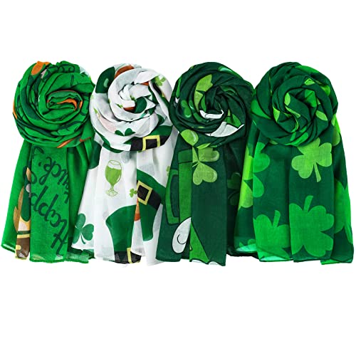 Funtery 4 Pcs St. Patrick's Day Scarf for Women Shamrock Scarf St. Patrick's Day Accessories Irish Gifts for Holiday Outfits