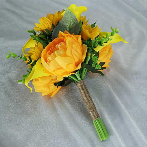 Lily Garden Artificial Calla Lily Sunflower And Peony Flower Wedding Bouquets (Yellow) #TOP2