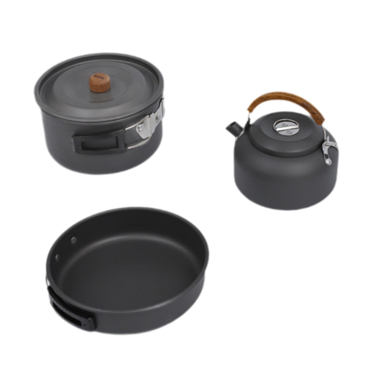 Set di pentole da campeggio, pentola da campeggio, padella, bollitore, manico piegato, attrezzatura da cucina portatile da campeggio per barbecue, picnic, pesca, cucina