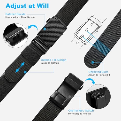 Ratchet Golf Belt for Men 2 pack, Nylon Web Tactical Belt, Trim to Fit4