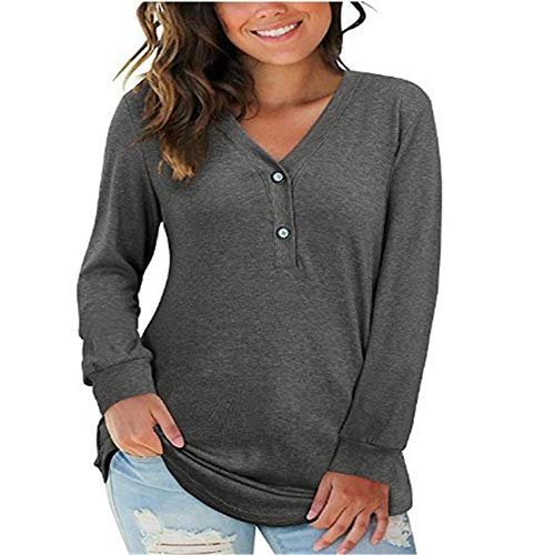 Camiseta De Manga Larga con Estampado De Botones con Cuello En V De OtoñO E Invierno